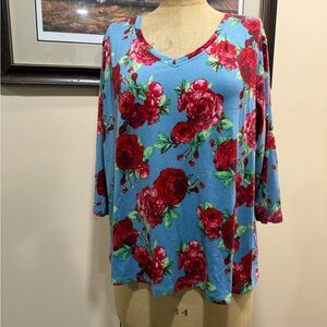 The Pioneer Woman Blue & Red Floral Long Sleeve Top